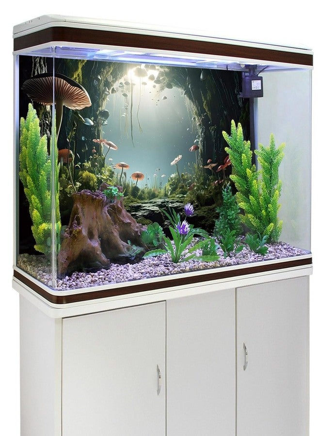 AWERT 36x18 inches Aquarium Background Foggy Stone Mushroom Moss Terrarium Background Polyester Green Plants Cave Fish Tank Background - Image 4